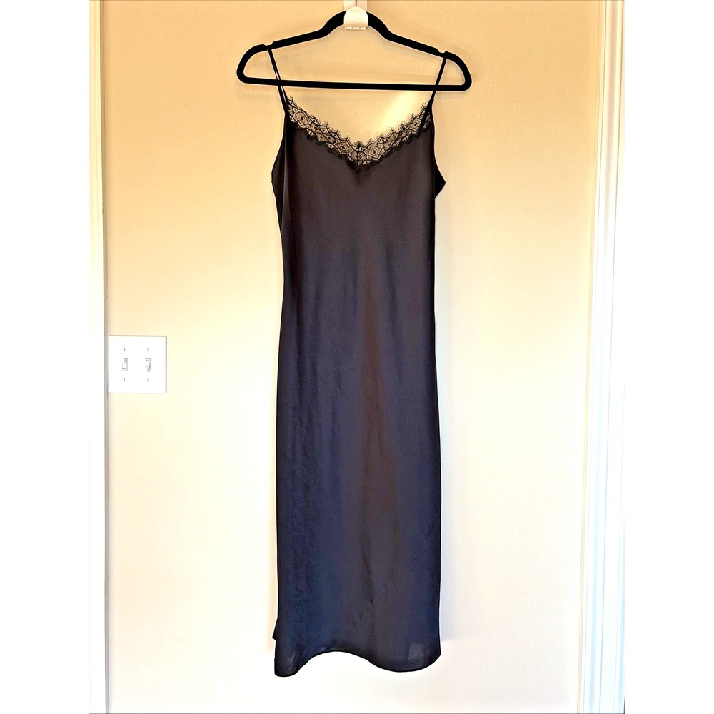 Wilfred Black Slip Midi Dress with Lace Trim